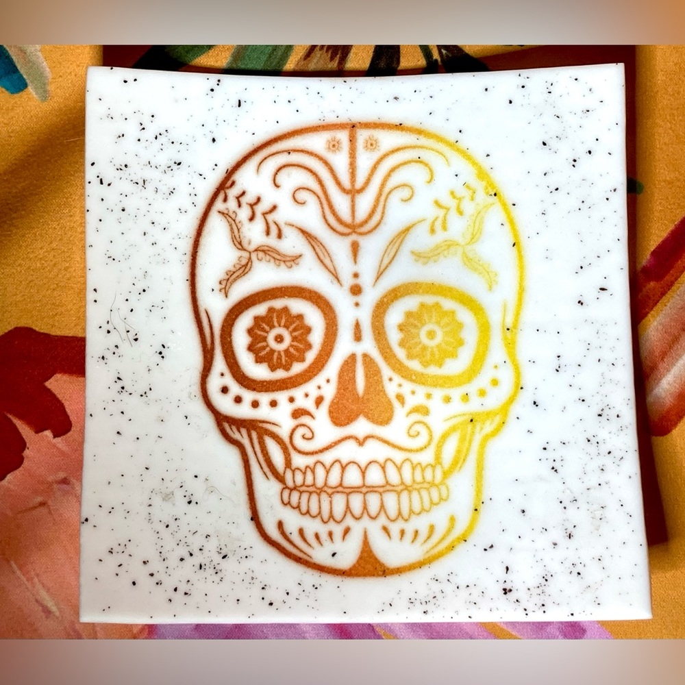 Studio Art Glass Hand Blown Sugar Skull Day of the Dead Hand Blown Glass Dish